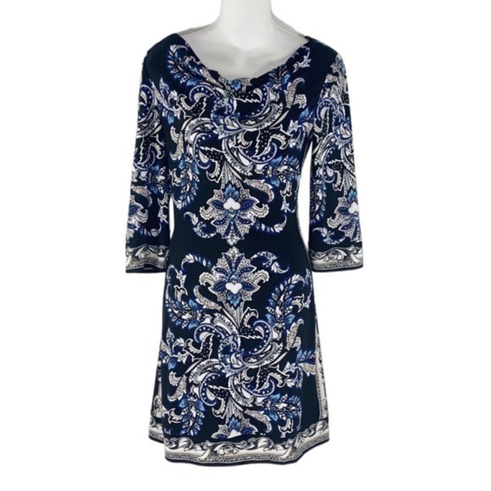 WHBM black blue white paisley print shift dress